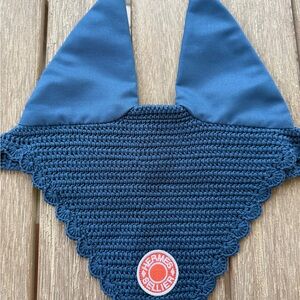 Hermès Navy Blue Crochet Fly Cap with Orange Logo